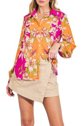 Flying Tomato Floral Print Button-Up Shirt in Orange Fuchsia at Nordstrom Rack, Size Medium