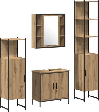 vidaXL Juego De Muebles De Ba&ntilde;o 4 Pcs Marr&oacute;n Madera Contrachapada Vidaxl