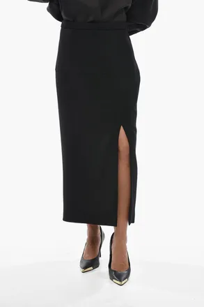 Valentino Aubergine Wool Midi Skirt with Side Slit Valentino
