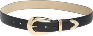 Vince Camuto Curved Buckle Faux Leather Belt in Black Gold at Nordstrom Rack, Size X-Large