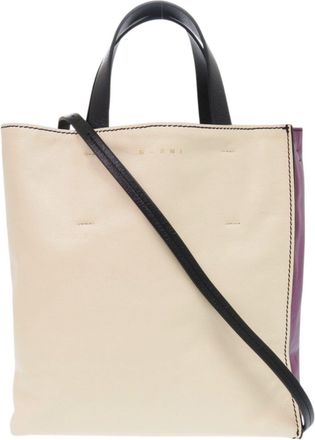 Marni Beige Black Purple Leather Tote Bag (Pre-Owned)