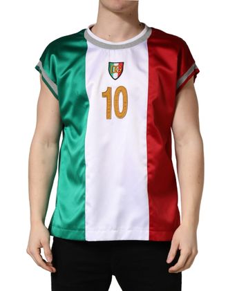 Dolce & Gabbana Multicolor Italia DG Logo Satin Tank Mens T-shirt