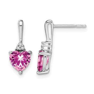 Diamond2Deal 14k White Gold Created Pink Sapphire and Diamond Heart Earrings