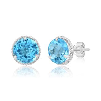MAX + STONE 14k Yellow or White Gold 8mm Roped Halo Gemstone Round Stud Earrings