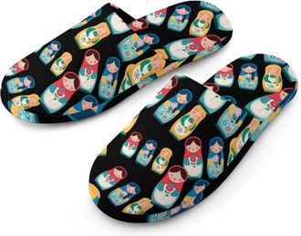 Generic Russian Matryoshka Doll Mens Cozy Memory Foam Slippers Warm Cotton House Shoes Comfy Slipper for Indoor Outdoor