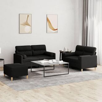 vidaXL Vidaxl - Juego De Sof&aacute;s Con Cojines 3 Piezas Tela Negro