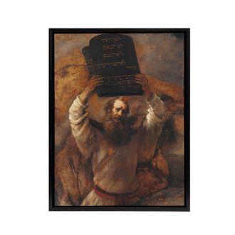 Artery8 Rembrandt Moses With The Ten Commandments Framed Canvas Wall Art Print in Brown | Size: W24 x H32