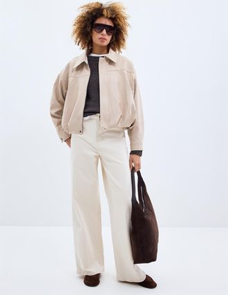 Grace & Mila Womens Balloon waist soft suede jacket