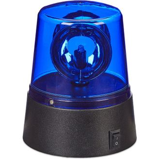 Relaxdays Sirena Party, led Lampeggiante Blu con Riflettore Girevole a Batteria, Senza Fili, Decorazione Festa, Blu - Relaxdays