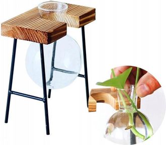 OEM Maceta Decorativa Vidrio Madera Hidropon&iacute;a Set De Enraizamiento 1 Pieza Soporte De Bamb&uacute;