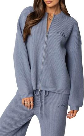 Edikted Kris Crewneck Zip Sweater in Blue at Nordstrom, Size X-Small