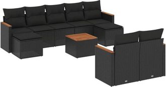 vidaXL Vidaxl - Set De Sof&aacute;s De Jard&iacute;n 10 Pzas Cojines Rat&aacute;n Sint&eacute;tico Negro