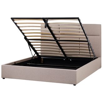 Beliani Cama Con Almacenaje Y Cabecero De Tela 160 X 200 Cm Muebles De Dormitorio Tapicer&iacute;a De Poli&eacute;ster Gris Pardo Lagord