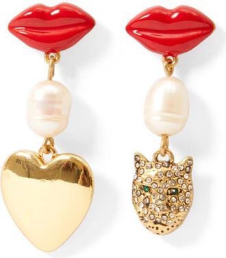 Clare Vivier Le Charm Mismatch Drop Earrings in Gold Red Multi at Nordstrom