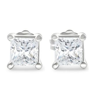 Pompeii3 1 1/4Ct Princess Cut Diamond Studs in 14k White or Yellow Gold Lab Grown