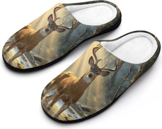Generic Deer Animals Wildlife Hunting Mens Slippers Comfortable And Non-slip Cotton Slipper Shoe for House