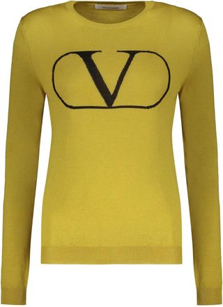 Valentino Garavani logo-embroidered crew-neck sweater - Geel