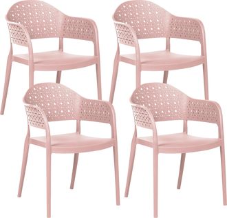 Beliani Conjunto De 4 Sillas De Jard&iacute;n De Pl&aacute;stico Para Interior Y Exterior Con Reposabrazos Rosa Narino