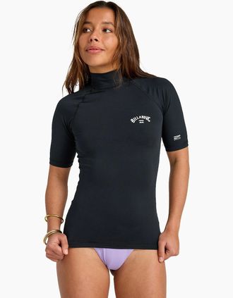 Billabong Womens Billabong Womens Tropical Surf Short Sleeve Rash Vest - Black - Size: 18/16