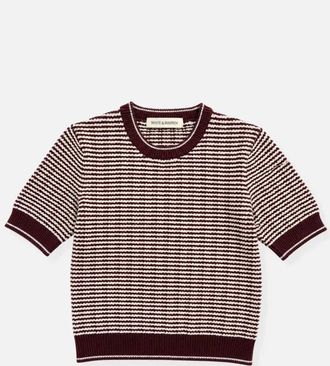 White + Warren Womens Cotton Boucle Tee In Sangria/ivory