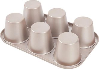 OEM Molde Para Muffins Extragrande Y Profundo - 6 Moldes De 8,9 Cm (3,5 Pulgadas), Acero Inoxidable Al Carbono Con Revestimiento Antiadherente