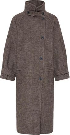 Ichi Ihgaziva Jas - Dames - Mantel - Bruin - L - Wol - Jassen