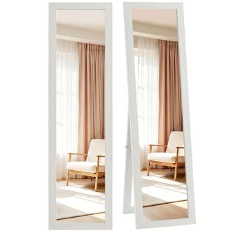 OEM Espejo De Cuerpo Entero 157x37 Cm Con Marco De Mdf Espejo De Pie Inclinado O Colgante Blanco Veteado
