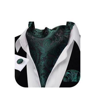 Barry.Wang Mens Cravat Tie Silk Ascot Paisley Scarf Self Ties Pocket Square Cufflinks Set Dress Wedding
