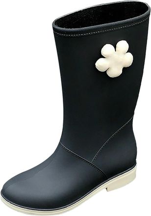 Generic Short Rain Boots for Womens Ankle Rainboot Garden Boot Ladies Rubber Outside Work with Comfort Dark Boots with Heel (Black, 6)