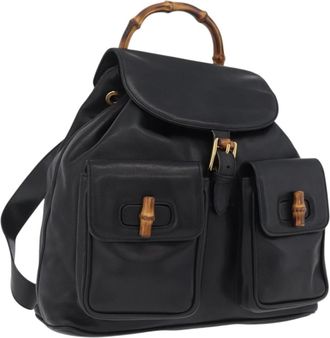 Gucci Vintage Bamboo Leather Black Leather Backpack Bag (Pre-Owned)