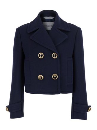 Balenciaga Wool Double-Breasted Blazer - Navy