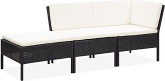 vidaXL Set de muebles de jardín 3 pzas y cojines ratán sintético negro Vidaxl