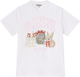 Ganni Cute Animals Organic Cotton T-Shirt-Donna