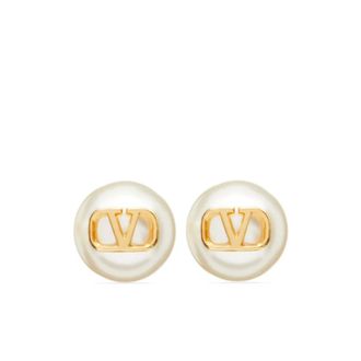 Valentino Garavani Earrings, female, Yellow, ONE SIZE, Golden VLogo Signature Pearl Earrings