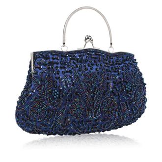 Generic Handmade Beaded Evening Bag Luxurious European-Style Dinner with Metal Chain Straps Shoulder Strap