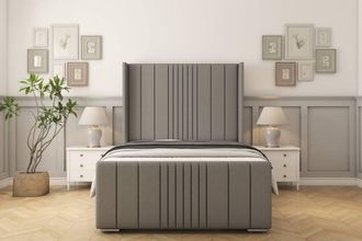 Sloomy Hargrave Dumfries Bed Frame With 50 Upholstered Wingback Headboard in Light Grey | Size: Double