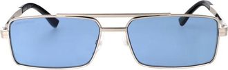 Dsquared2 Rechthoekige Metalen Zonnebril - Heren - Zonnebrillen - Blauw - 59 MM - Accessoires