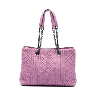 Bottega Veneta Pre-owned Shoulder Bags, female, Pink, Size: ONE SIZE Pre-owned Vintage Woven Leather Tote Bag