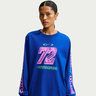 Nike Womens Nike Sportswear Classic Oversized Long-Sleeve T-Shirt in Blue | IM6402-417