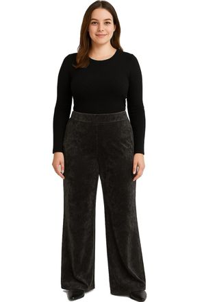 Generic Womens Velour Velvet Flared Wide-Leg Palazzo Trousers - Soft Elasticated Pants with Pockets (UK, Alpha, XL, Regular, Regular, Standard, Charcoal Grey)