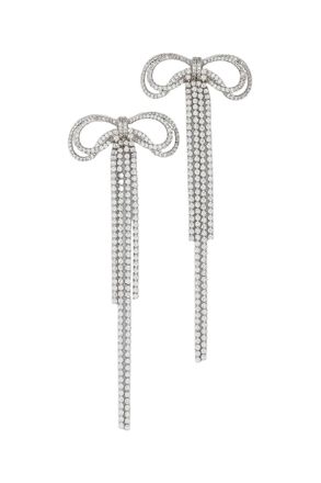 Self Portrait Silver Double Bow Drop Earrings