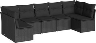 vidaXL Set De Comedor De Jard&iacute;n 7 Pzas Y Cojines Rat&aacute;n Sint&eacute;tico Negro Vidaxl