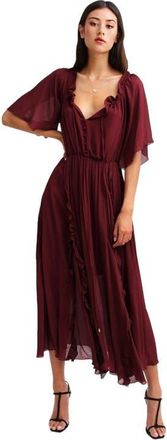 Belle & Bloom Amour Amour Ruffled Midi Dress in Burgundy at Nordstrom, Size Medium Au