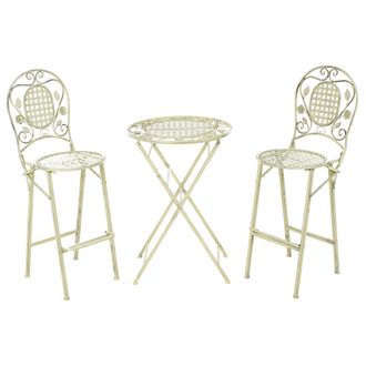 Beliani Conjunto De Bar Para Jard&iacute;n Mesa De Metal 2 Sillas Plegables Aspecto Envejecido Verde Claro Bivio