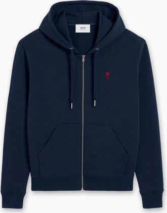 Ami Mens Mens Navy Ami Paris de Coeur Zipped Hoodie - Size: 36