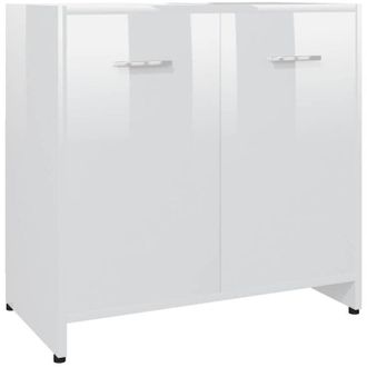 vidaXL Armario De Ba&ntilde;o Madera Contrachapada Blanco Brillo 60x33x61 Cm Vidaxl
