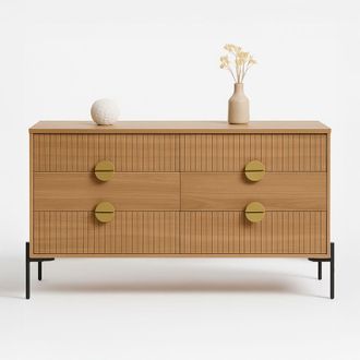 Concept Usine C&oacute;moda con 6 cajones y superficie de madera estriada, 124 cm