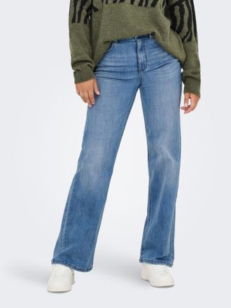 Only High-waist-Jeans ONLY ONLJUICY-WAUW HW WIDE DNM GUA113 NOOS, Damen, Gr. XS, L&auml;nge 30, medium blau denim, Denim/Jeans, Obermaterial: 64% Baumwolle, 31%