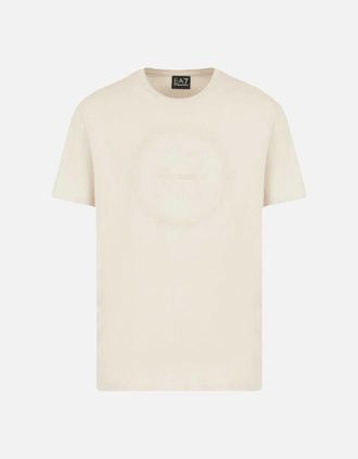 Emporio Armani Mens Cotton Round Logo Beige T-Shirt - Cream - Size: 38