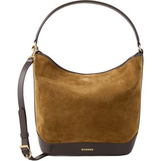 Sandro Suede and leather bucket bag TANGOSO in Camel at Nordstrom, Size Medium